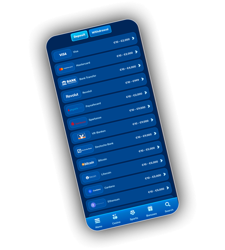 SpinFin cashier with card, bank, wallet and cryptocurrency payment options